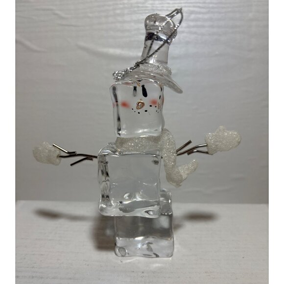 Snowman Ice Cube Acrylic Ornament Clear Frosted Accents 6" Winter Decor - Picture 9 of 10